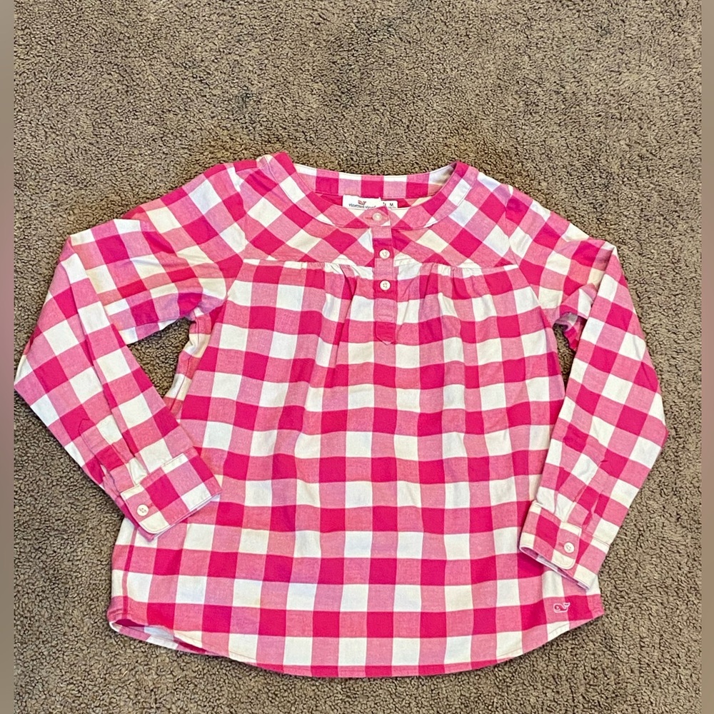 EUC Vineyard Vines Pink and White Gingham Girls Top